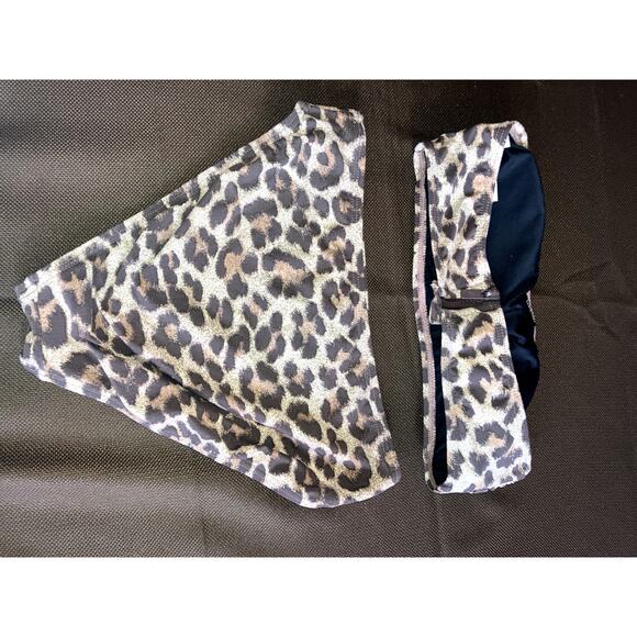 MICHAEL KORS Leopard 2 Piece Bikini Set High Waist Bottom Padded Bandeau Top S M - Picture 3 of 4